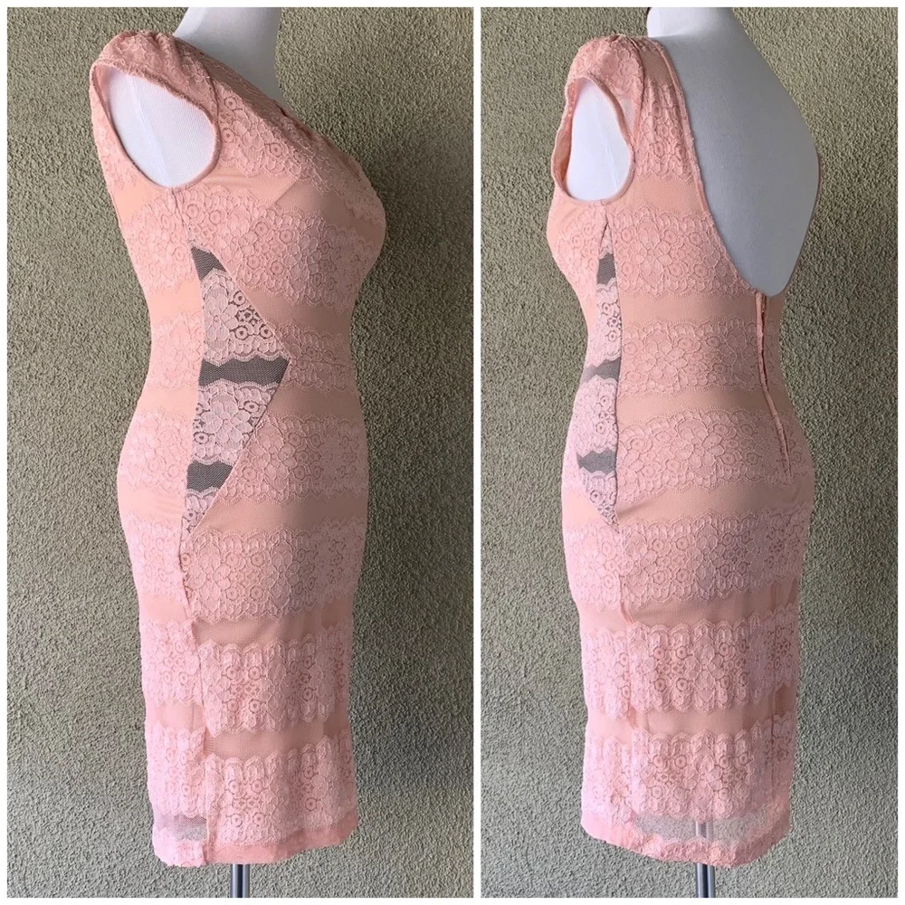 🔥5/$20🔥 “Bloom” Dusty Pink Stretch Lace Mini Dress.size XS - Picture 3 of 11
